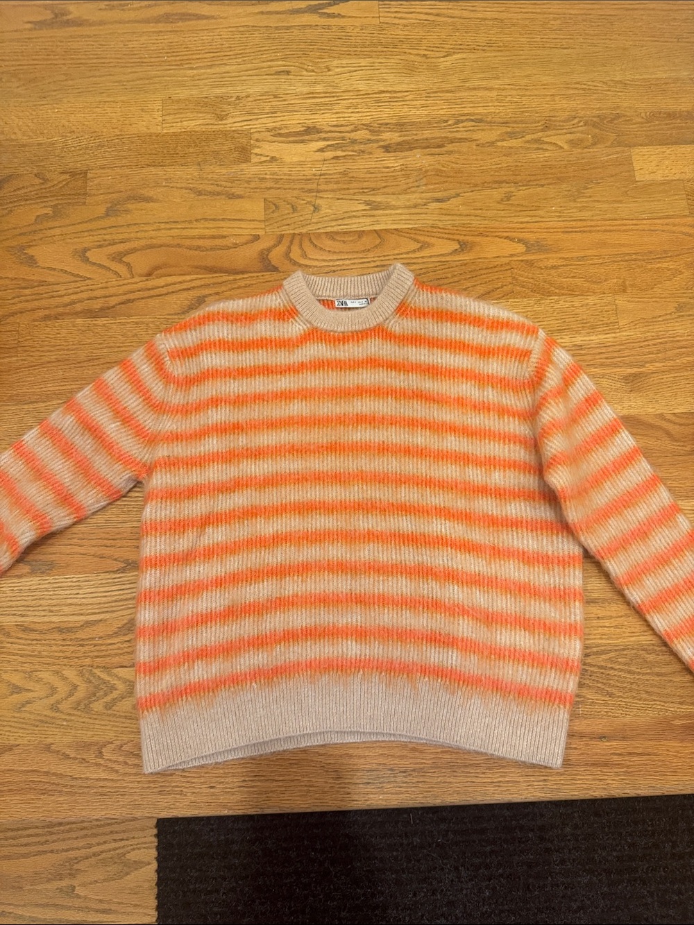 Zara Crewneck Striped Sweater in Beige and Orange